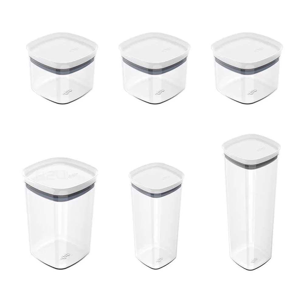 Kit Potes com Tampa Hermética Quadrado Block 6pçs Branco - Ou