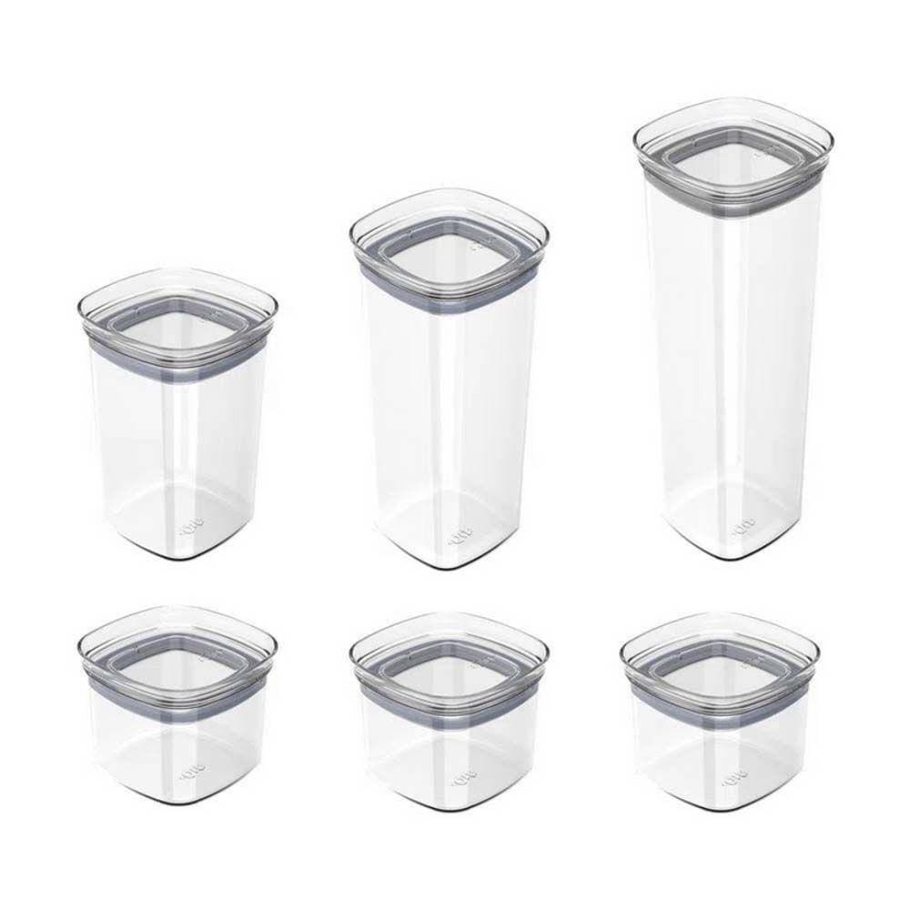 Kit Potes com Tampa Hermética Quadrado Block 6pçs Natural - Ou