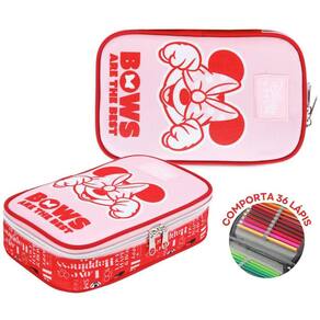 Estojo Escolar Minnie Mouse Bolsa Box Elástico 36Pens Disney