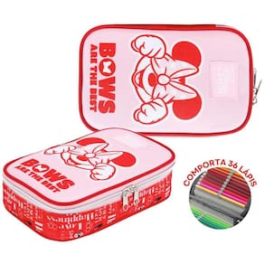 Estojo Escolar Minnie Mouse Bolsa Box Elástico 36Pens Disney