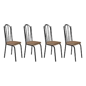 Kit 4 Cadeiras de Cozinha Alabama Estampado Rattan Bege Pés de Ferro Preto - Pallazio