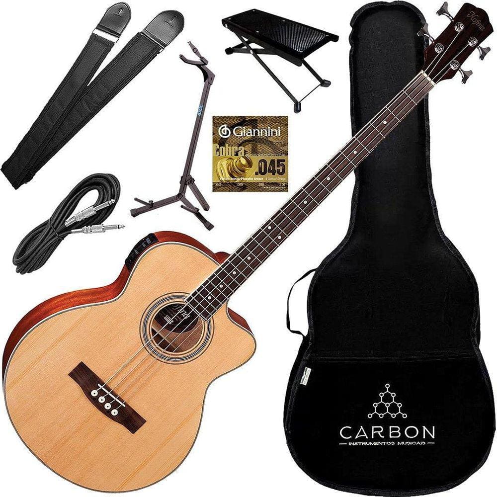 Kit Baixolão Eletroacústico 4 Cordas Hofma Hbs190 Natural
