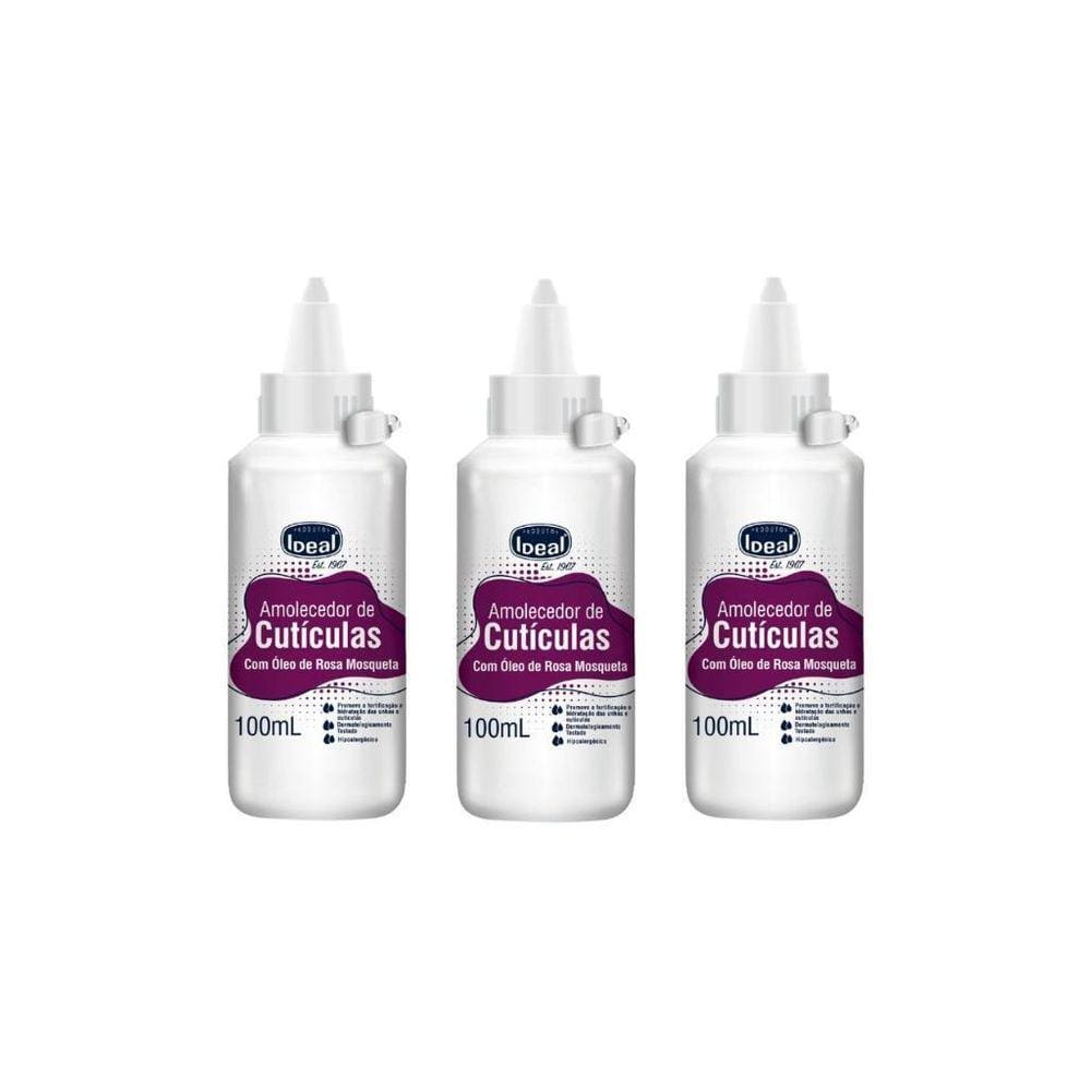 Amolecedor De Cutículas Ideal Rosa Mosqueta 100Ml - Kit 3Un