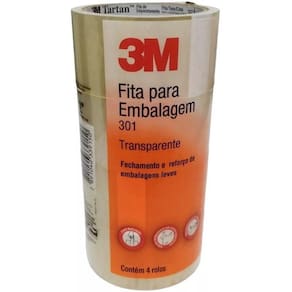 Kit 4 Fita Adesiva 301 Embalagem 3M Transparente 48MM X 100M