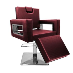 Cadeira Poltrona de Cabeleireiro Moderna Inox Ap Bordô