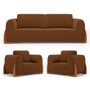 Kit 02 Poltronas e 01 Sofá Bloom 180cm 02 Lugares com Pés de Madeira Bouclê Terracota - Desk Design