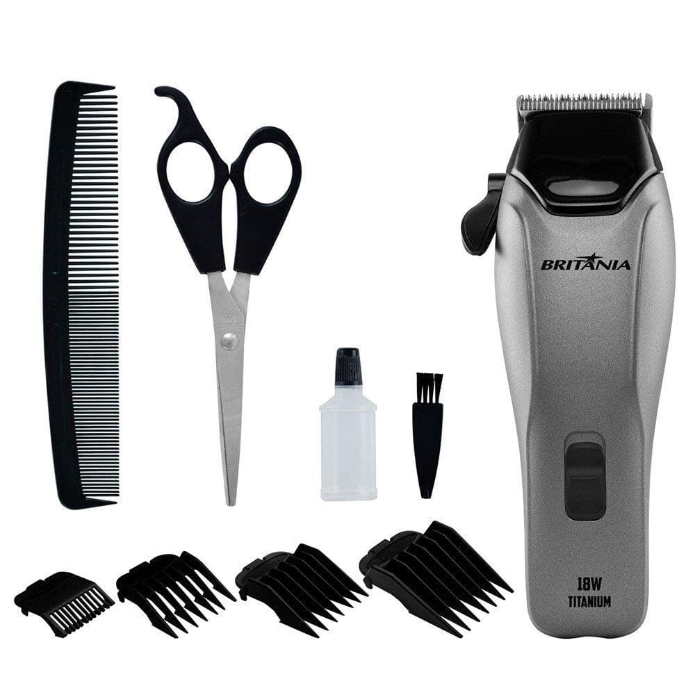 Cortador de Cabelo Britânia BCR18T, 18W, 9 Acessórios, Titanium,