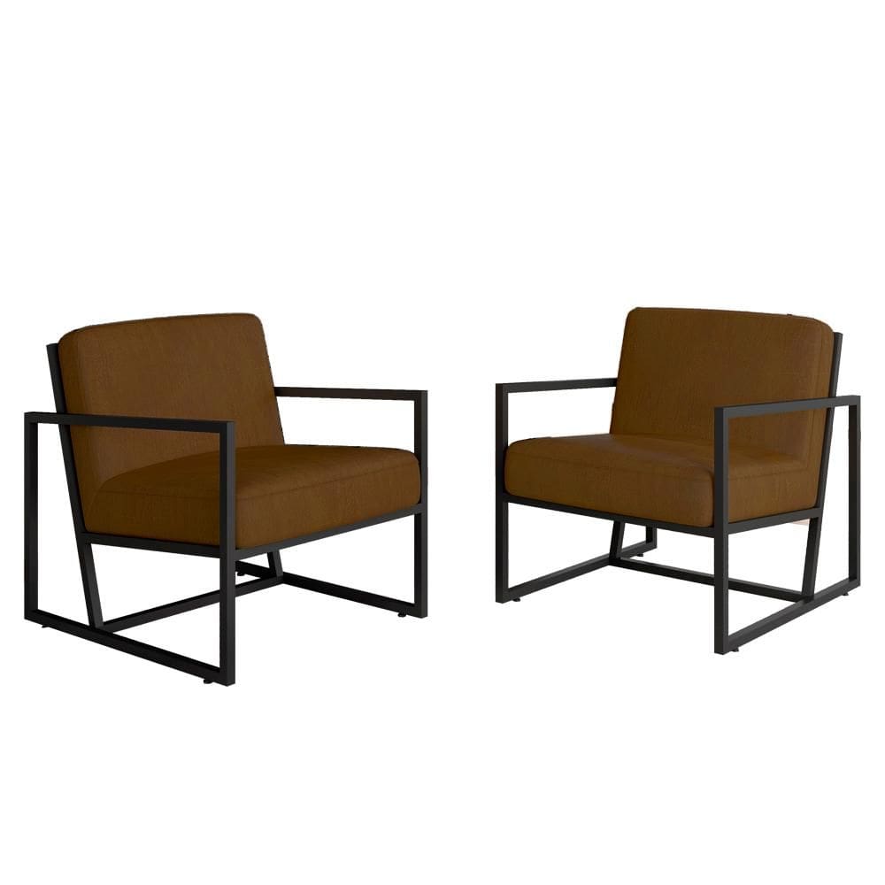 Kit 2 Poltronas Industrial Kingston Preto/corino Caramelo - Móveis Arapongas
