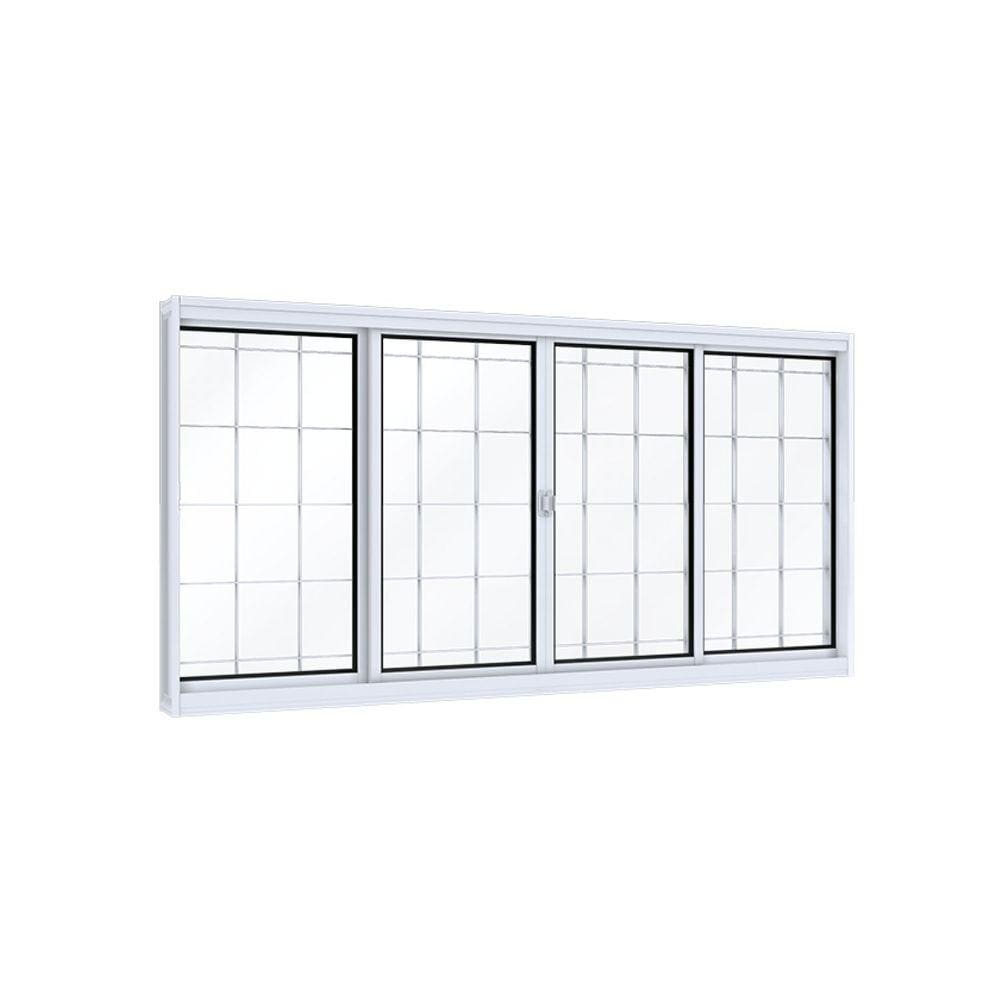 Janela de Aço de Correr 100x200cm 4 Folhas com Grade Quadrada Facilita Lucasa Branco