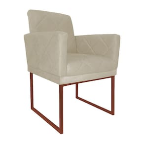 Poltrona Decorativa Klara Suede Marfim Base Industrial Cobre - Vallisa Decor
