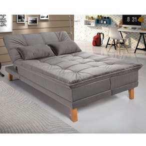 Sofá Cama Berlim Plus 3 Lugares em Veludo Império Estofados Cinza