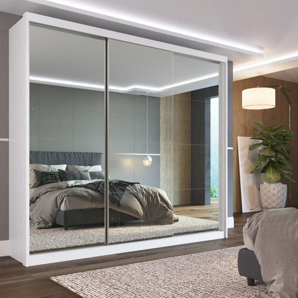 Guarda Roupa Casal 3 Portas com Espelho 4 Gavetas 100% MDF London Yescasa Branco