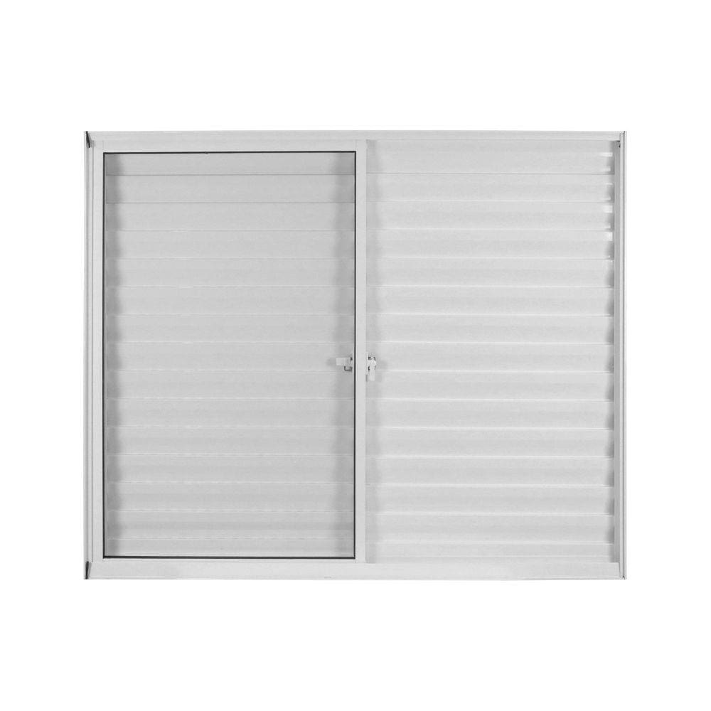 Janela de Alumínio Veneziana 100x120cm 3 Folhas 1 Fixa com Grade e Vidro Liso Soft Plus MGM Branco