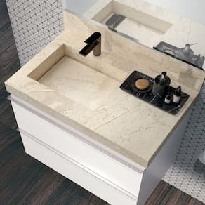 Lavatório em Porcelanato para Banheiro 80cm com Cuba Esculpida Blu Travertino