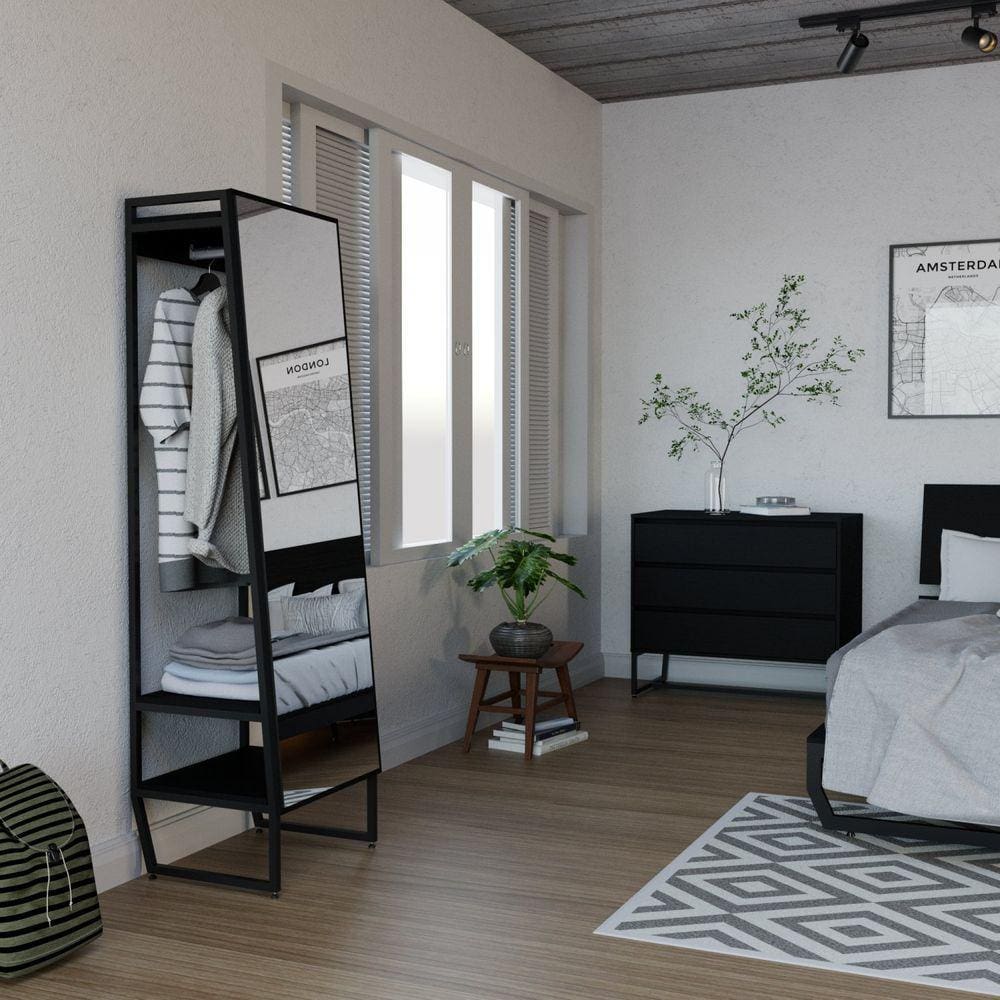Arara com Espelho Concept CabeCasa MadeiraMadeira Preto Trama/Preto