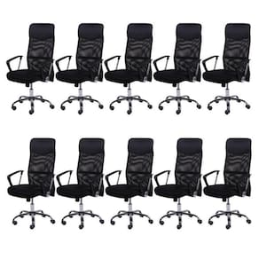 Kit 10 Cadeiras para Escritório Presidente em Sintético e Tela Mesh com Rodízios 3307 OR Design Preto