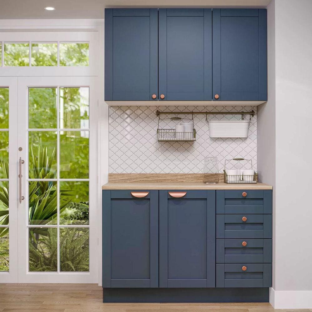 Cozinha Modulada 2 Peças com Balcão e Armário Aéreo Arizona CabeCasa MadeiraMadeira Azul