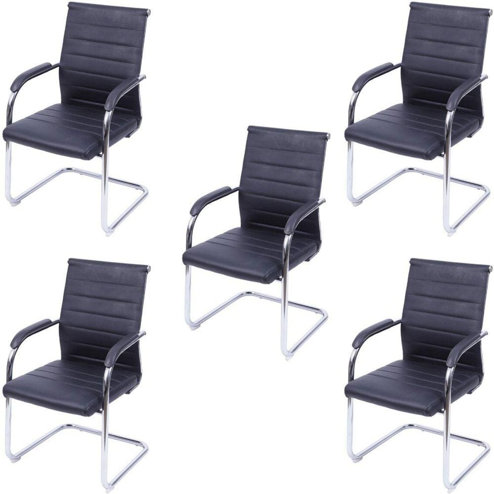 Kit 5 Cadeiras para Escritório Interlocutor Esteirinha Florença 3322 Or Design Preto