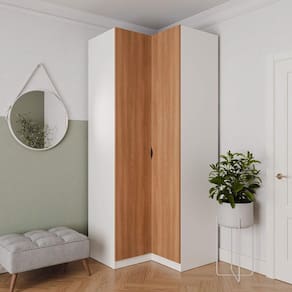 Guarda Roupa de Canto Reto Modular 3 Prateleiras 2 Gavetas Hera CabeCasa MadeiraMadeira Branco Geada/Louro