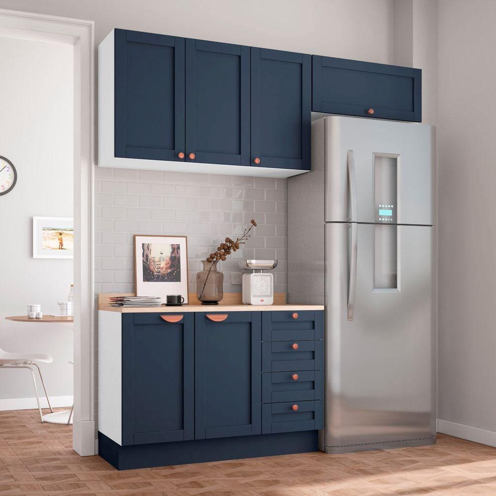 Cozinha Modulada 3 Peças com Tampo 2 Aéreos 1 Balcão Arizona CabeCasa MadeiraMadeira Branco/Azul