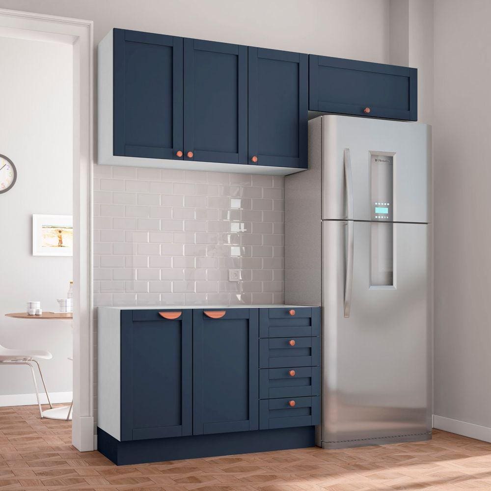Cozinha Modulada 3 Peças Sem Tampo 2 Aéreos 1 Balcão Arizona CabeCasa MadeiraMadeira Branco/Azul