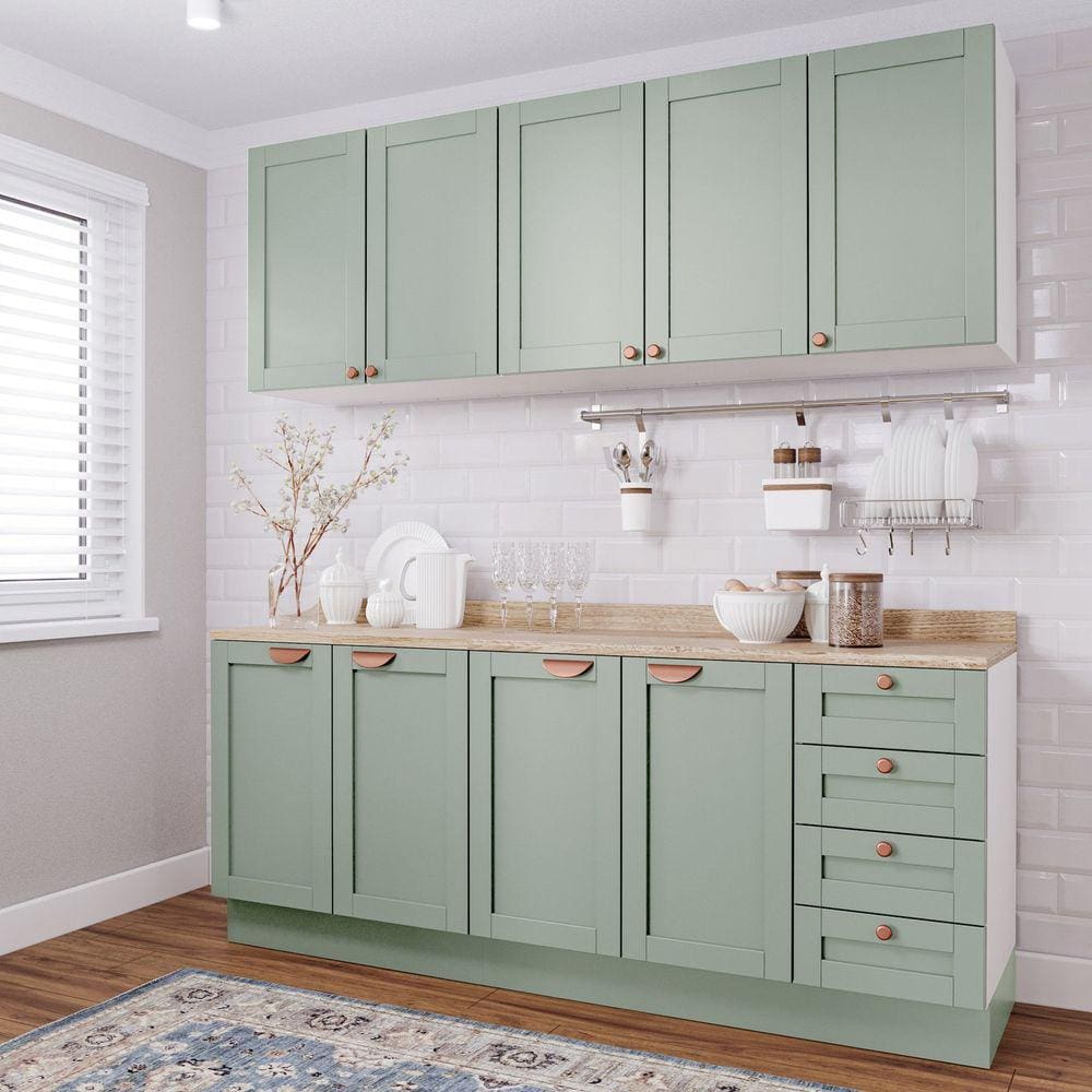 Cozinha Modulada 4 Peças com 2 Aéreos e 2 Balcões Arizona CabeCasa MadeiraMadeira Verde Menta