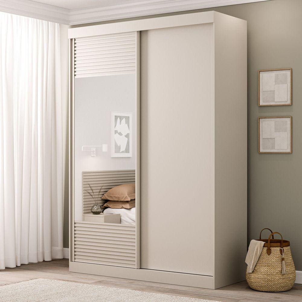 Guarda Roupa Solteiro 2 Portas 1 Porta com Espelho Samambaia Cabecasa Madeiramadeira Off White