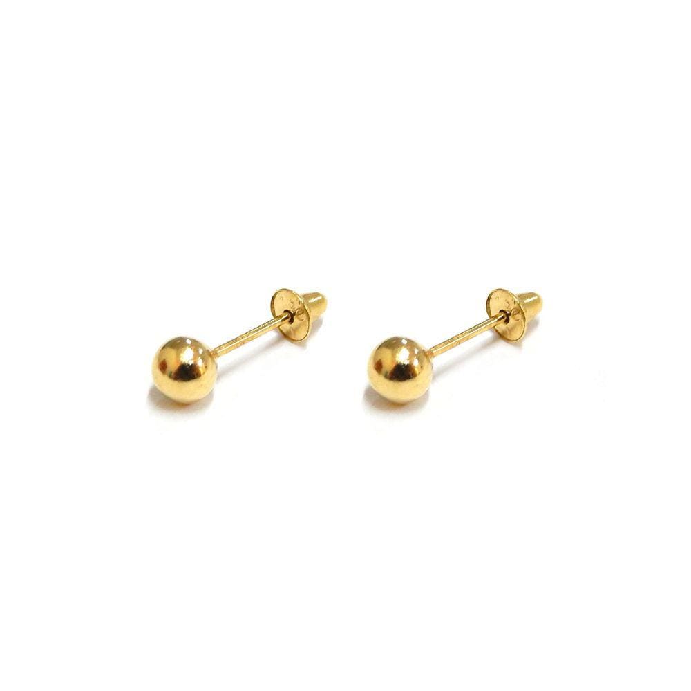 Brinco Bola Em Ouro 18k 3,50mm Infantil Bebê Segundo Furo