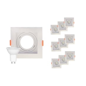 Kit 10 Lâmpada LED Dicroica Mr16 + Spot De Embutir Flea Dicroica Mr16 Quadrado Branco Único