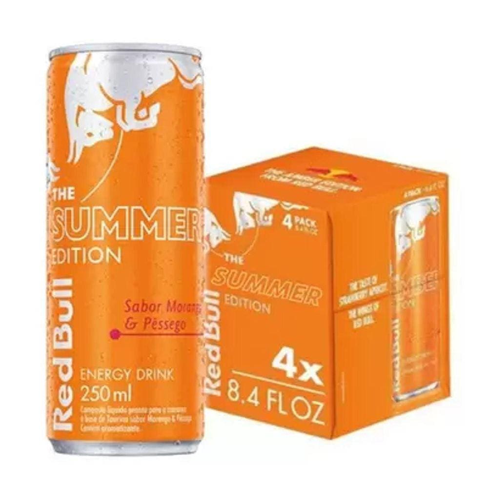 Energético Red Bull Morango/Pessego 250Ml  4 Latas