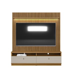 Rack com Painel Ripado Para Sala de Estar Tv até 75`` Barcelona L01 Nature Off White Clique Chique