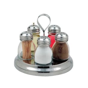 Galheteiro 5 Peças Inox e Vidro - Globo