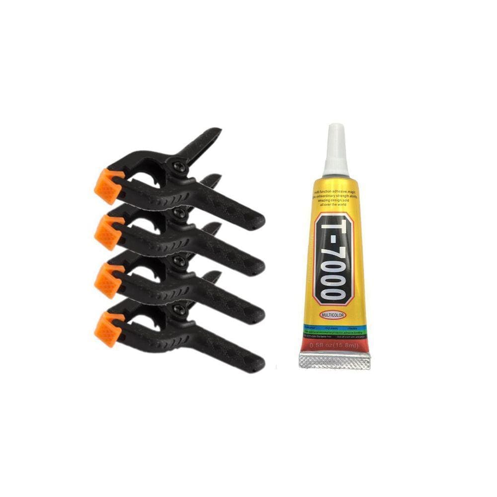Kit 4 Grampos Presilhas Fixa Tela Celular + Cola T7000 15Ml