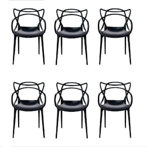 Conjunto com 6 Cadeiras Allegra Preta Polipropileno Salna