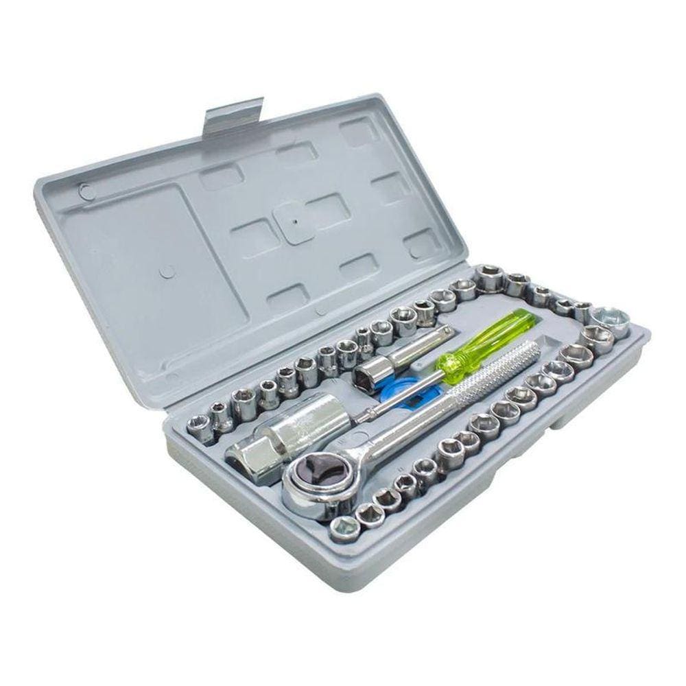 Jogo Soquete Kit 40 Peças Chave Catraca Reversível