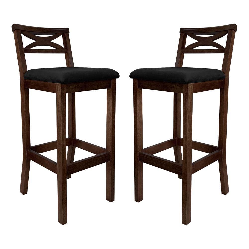 Kit 2 Banquetas Media Estofada para Bancada Madri Madeira Capuccino Suede Preto CCS