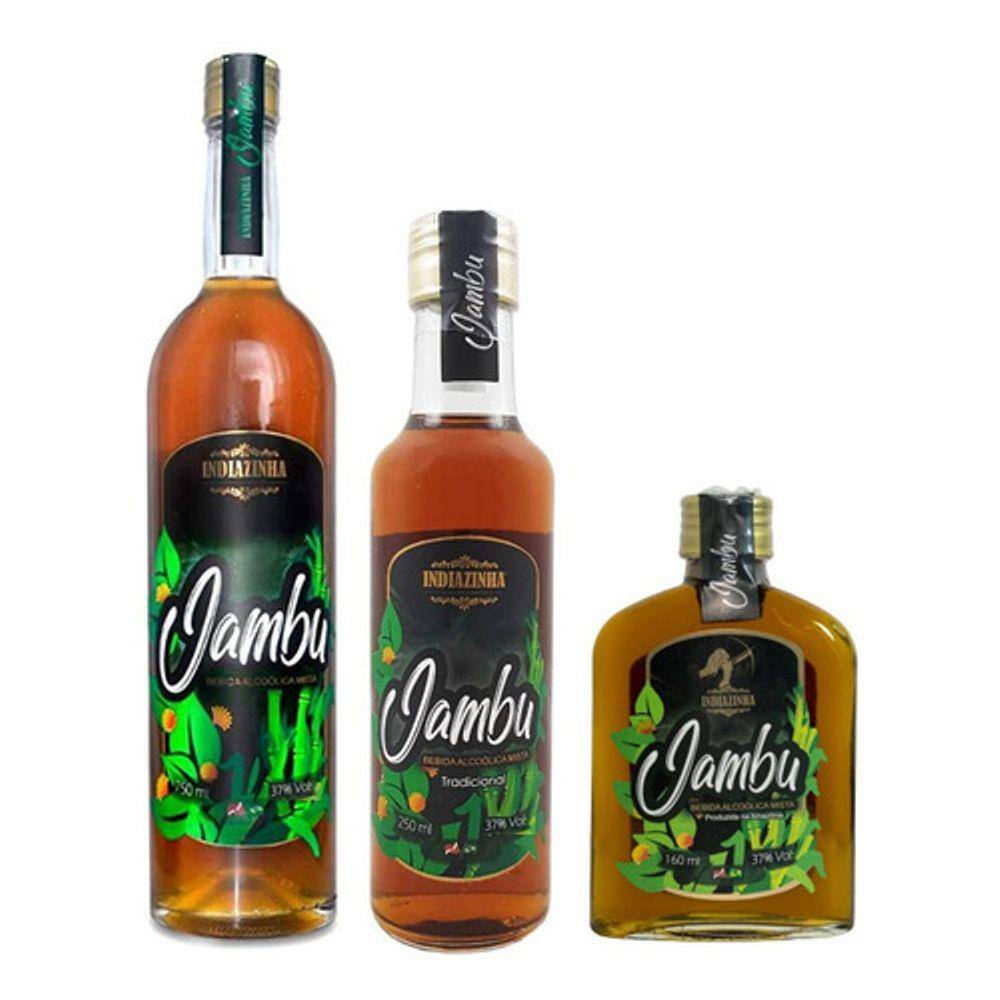 Kit Cachaça Indiazinha Jambu 750ml + 250ml + 160ml - Vol 37%