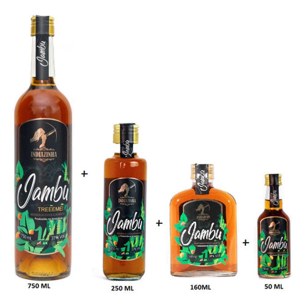 Kit Cachaça Indiazinha Jambu 750 Ml + 250 Ml + 160ml + 50 Ml