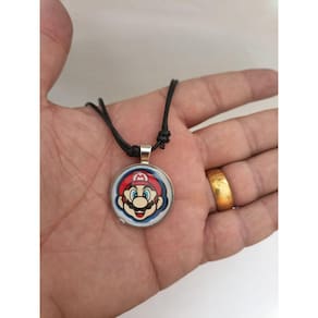 Colar Ajustavel - Mario - Pingente Cabochon Redondo Vidro Arredondado - Ótima Qualidade