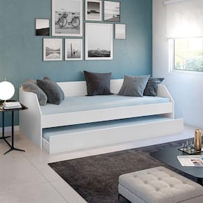 Sofá Cama Solteiro Duo com Cama Auxiliar em Mdf Reforçado 15mm Branco