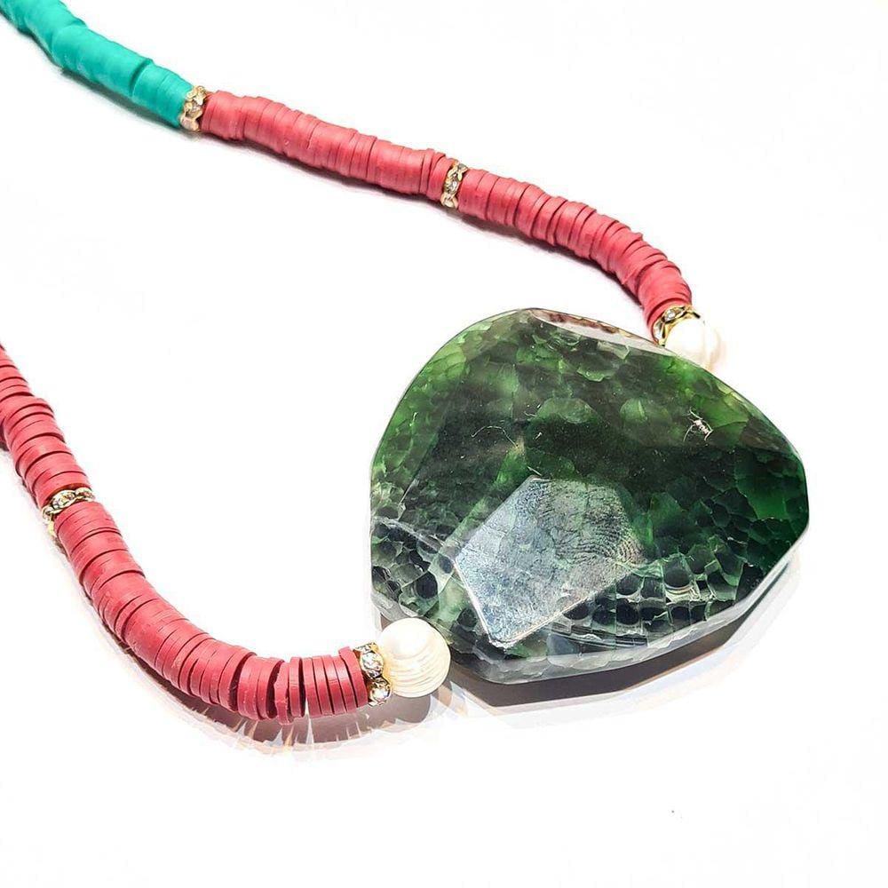 Colar Mermaid - Ágata Verde E Pérola Branca
