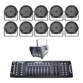 Kit 10 Par Led Slim + Máquina De Fumaça 600W + Mesa Dmx 512