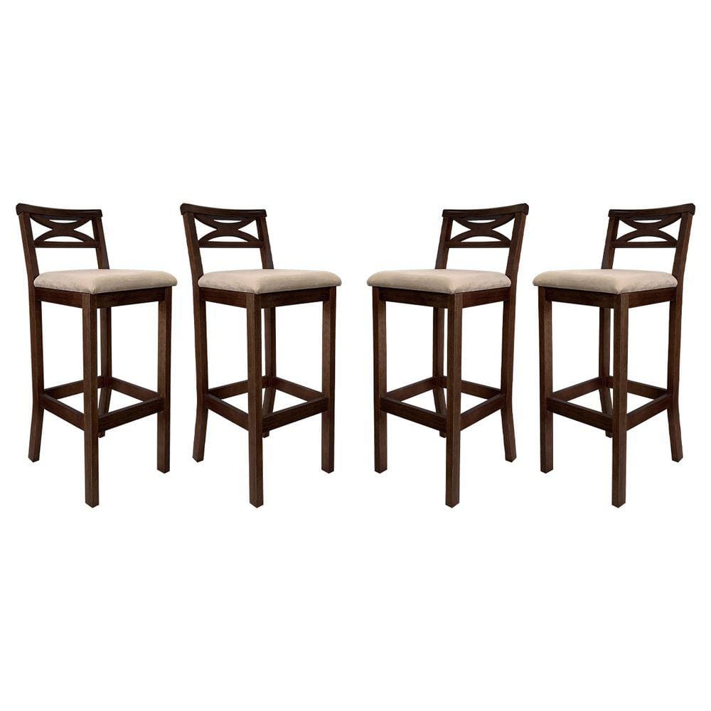 Kit 4 Banquetas Alta Estofada para Bancada Madri Madeira Capuccino Suede Bege CCS