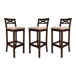 Kit 3 Banquetas Media Estofada para Bancada Madri Madeira Capuccino Suede Bege CCS