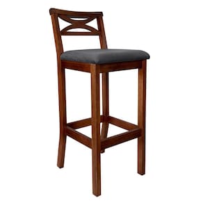 Banqueta Média Estofada para Bancada Madri Madeira Castanho Suede Cinza CCS