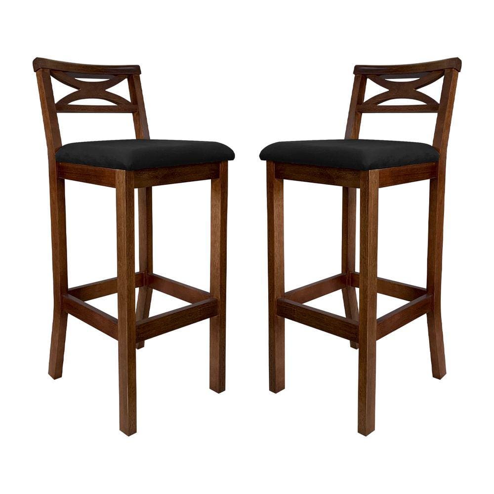 Kit 2 Banquetas Média Estofada para Bancada Madri Madeira Castanho Suede Preto CCS