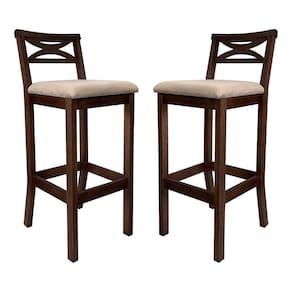 Kit 2 Banquetas Alta Estofada para Bancada Madri Madeira Capuccino Suede Bege CCS