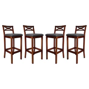 Kit 4 Banquetas Média Estofada para Bancada Madri Madeira Castanho Suede Cinza CCS
