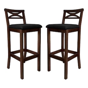 Kit 2 Banquetas Alta Estofada para Bancada Madri Madeira Capuccino Suede Preto CCS