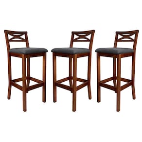 Kit 3 Banquetas Alta para Balcão Madri Madeira Castanho Suede Cinza CCS